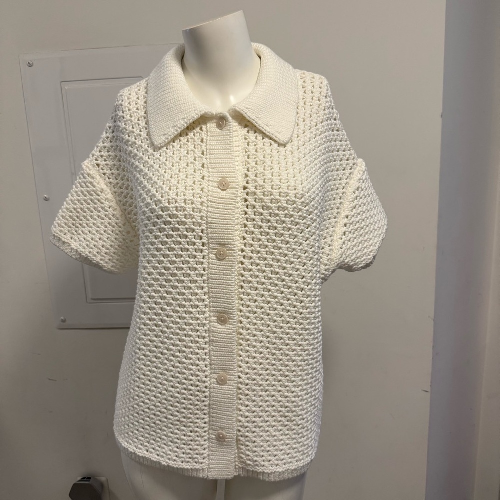 HAVEN Well Within Cream Short-Sleeve Button-Front Knit Sweater